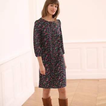 Dámské šaty Rovné šaty s potiskem a 7/8 rukávy nám.modrá/růžová 54