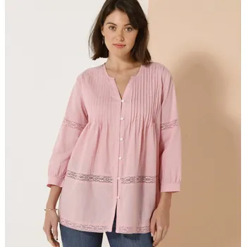 Dámské tričko Tunika se sámky, jednobarevná s macramé šedorůžová 40