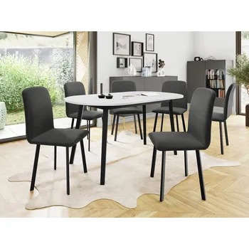 Jídelní stůl Jídelní sestava 6+1 JORIS - bílá / černá / šedá
