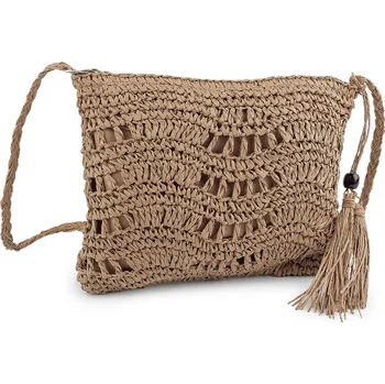 Kabelka Háčkovaná kabelka z rafie - lýka se zipem 27x23 cm, střední, 2 hnědá přírodní