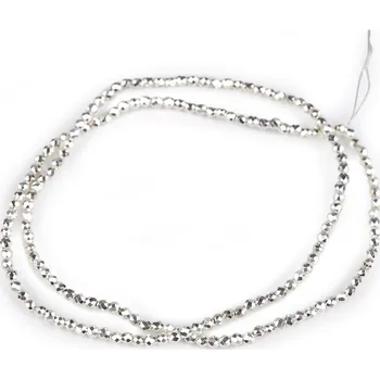 Korálek Skleněné korálky broušené ohňovky 2 mm metalické, na drátku, střední, 1 stříbrná