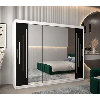 Šatní skříň Šatní skříň se zrcadlem PATRICIE - šířka 250 cm, bílá / černá