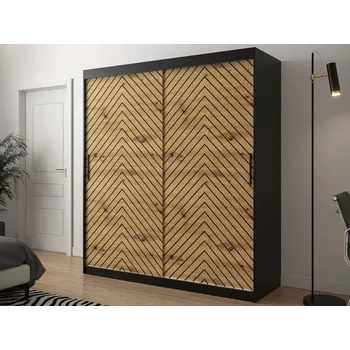 Šatní skříň Šatní skříň 180 cm s posuvnými dveřmi a šuplíky ORIOT - černá / dub artisan