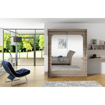 Šatní skříň Prostorná šatní skříň se zrcadlem Eva - šířka 150 cm, lanýž