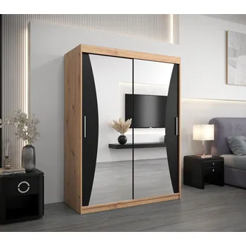 Šatní skříň Šatní skříň se zrcadly LADA - šířka 150 cm, dub artisan / černá