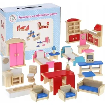 Doplněk pro panenku DŘEVĚNÝ NÁBYTEK DO DOMEČKU PRO PANENKY SADA NÁBYTKU