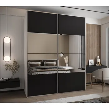 Šatní skříň Dvoudveřová skříň SAMARA 4 - 200 cm, bílá / černá / stříbrná