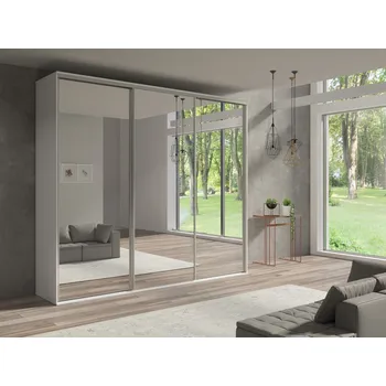 Šatní skříň Třídveřová šatní skříň 254 cm se zrcadly AMBOY 7 - bílá