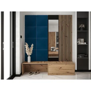 Předsíňová stěna Předsíňová stěna se zrcadlem BRUTTO - dub artisan / černá / modrá