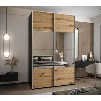 Šatní skříň Dvoudveřová skříň SAMARA 4 - 160 cm, černá / dub artisan / stříbrná