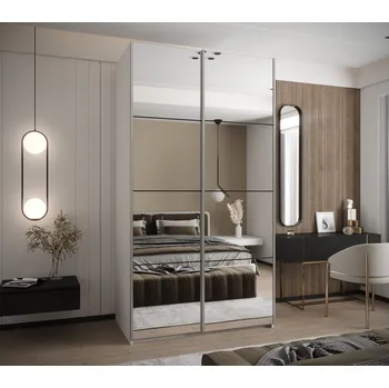 Šatní skříň Dvoudveřová skříň SAMARA 2 - 140 cm, bílá / černá / stříbrná