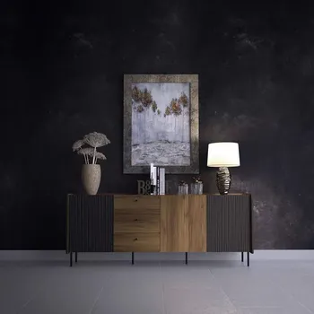 Komoda Kombinovaná široká komoda ASHEBORO - ořech / san sebastian / černá