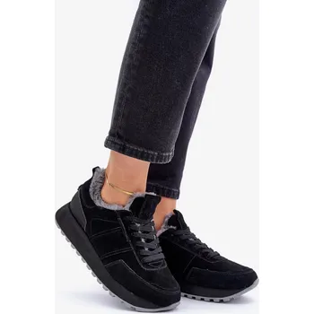 Dámské tenisky Semišové dámské tenisky s kožíškem a lesklým prvkem Big Star OO274580 Hi-Poly System černé 36