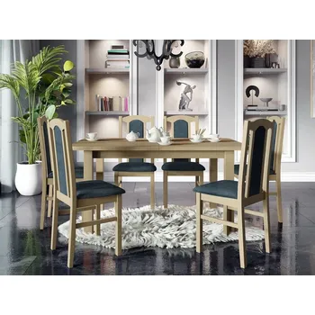 Jídelní stůl Jídelní sestava 6+1 s rozkládacím stolem SALUSIA 4 - dub sonoma / modrá