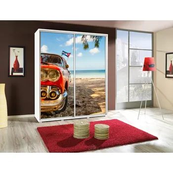 Šatní skříň Vysoká šatní skříň 155 cm s potiskem DANUBE 4 - bílá