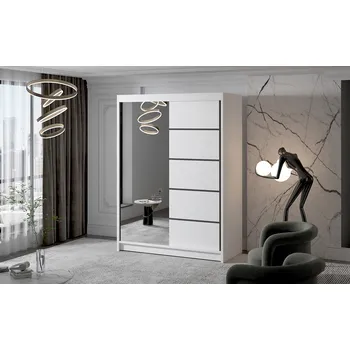 Šatní skříň Dvoudveřová skříň se zrcadlem NICA - šířka 150 cm, bílá