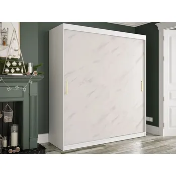 Šatní skříň Moderní šatní skříň 180 cm CARSON 2 - bílý mramor / bílá / zlatá