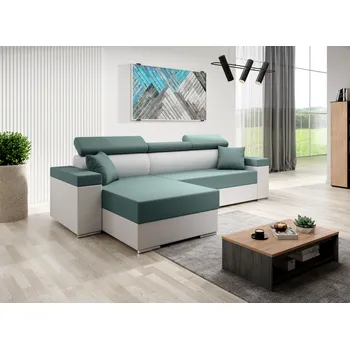 Sedací souprava Stylová rozkládací sedačka LEXIA S - bílá / tyrkysová, levý roh