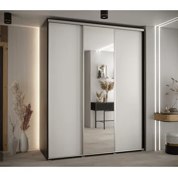 Šatní skříň Šatní skříň YVONA 3 - 190/60 cm, černá / bílá / stříbrná