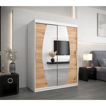 Šatní skříň Šatní skříň se zrcadly NIKOLA - šířka 150 cm, bílá / dub artisan