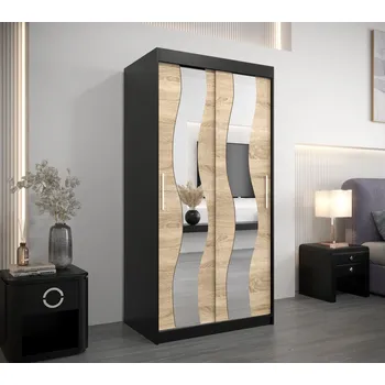 Šatní skříň Šatní skříň se zrcadly HERTA - šířka 100 cm, černá / dub sonoma