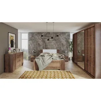 Ložnicová sestava Ložnicová sestava s postelí 160x200 CORTLAND 3 - dub monastery / bílá ekokůže