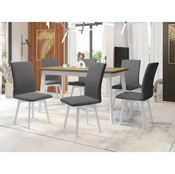 Jídelní stůl Moderní jídelní sestava 6+1 ADELBITE 10 - dub sonoma / bílá / ocelová šedá