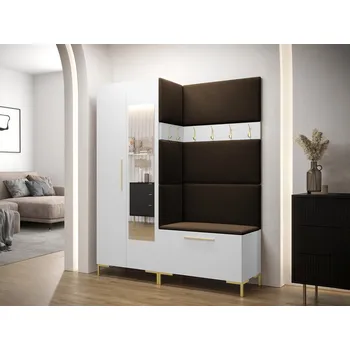 Předsíňová stěna Předsíňová stěna s botníkem a čalouněnými panely ANDORA 5 - bílá / hnědá