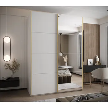 Šatní skříň Dvoudveřová skříň SAMARA 3 - 170 cm, bílá / zlatá