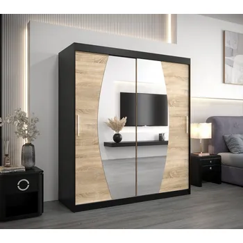 Šatní skříň Skříň s posuvnými dveřmi DITA - šířka 180 cm, černá / dub sonoma