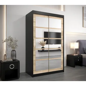 Šatní skříň Šatní skříň se zrcadly ANABEL - šířka 120 cm, černá / dub sonoma