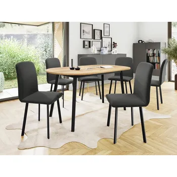 Jídelní stůl Jídelní sestava 6+1 JORIS - dub kraft zlatý / černá / šedá