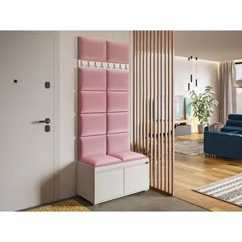 Předsíňová stěna Předsíňová stěna s nástěnnými čalouněnými panely CLENZE 8 - bílá / růžová