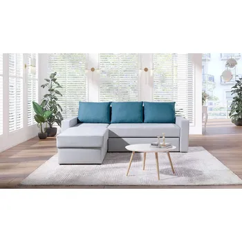 Sedací souprava Sedačka s úložným prostorem a polštáři DENIS - šedá / modrá