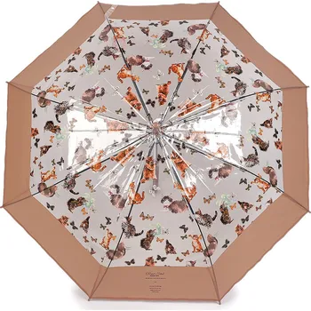 Deštník Dámský / dívčí průhledný vystřelovací deštník kočky, velké, 2 béžová