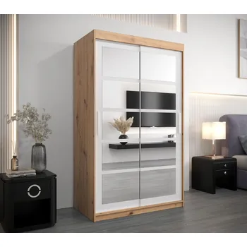 Šatní skříň Šatní skříň se zrcadly ANABEL - šířka 120 cm, dub artisan / bílá