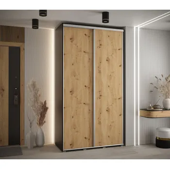 Šatní skříň Šatní skříň YVONA 1 - 130/45 cm, černá / dub artisan / stříbrná