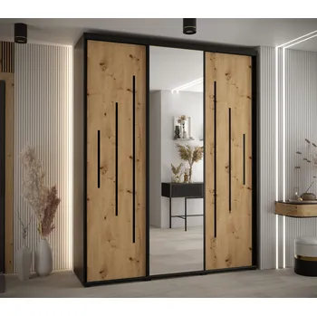 Šatní skříň Šatní skříň YVONA 13 - 200/45 cm, černá / dub artisan / černá