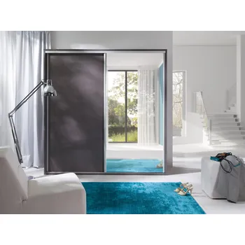 Šatní skříň Zrcadlová šatní skříň 206 cm MANKATO - šedá / lesklá bílá