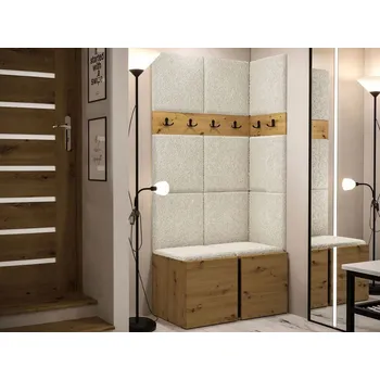 Předsíňová stěna Předsíňová stěna s čalouněnými panely 42x42 SELAND 1 - artisan / černá / světlá béžová