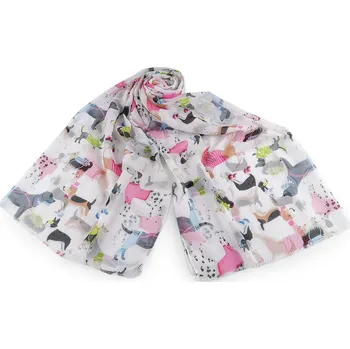 Šátek Letní šátek / šála kočky a psi 70x180 cm, střední, 1 bílá pejsek