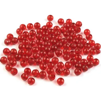 Plastové korálky Transparent Ø6 mm, střední, 4 červená