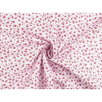 Bavlněná látka / plátno drobné květy, střední, 1 (22373-2) bílá červená