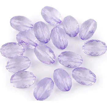 Dětské navlékací korálky Plastové korálky ploškované olivy 10x15 mm, velké, 3 levandulová