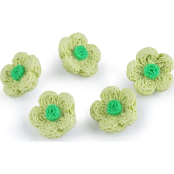 Knoflík Knoflík 3D květ imitace háčkování velikost 28", střední, 4 zelená sv.