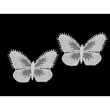 Textilní aplikace / nášivka krajkový motýl, střední, 2 Off White