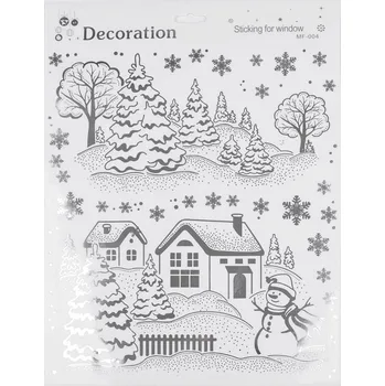 Vánoční dekorace Vánoční okenní fólie samolepicí, střední, 2 stříbrná chaloupka