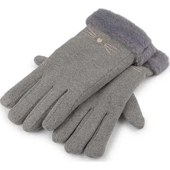 Rukavice Dívčí rukavice s kožešinou zateplené, dotykové, velké, 1 šedá světlá