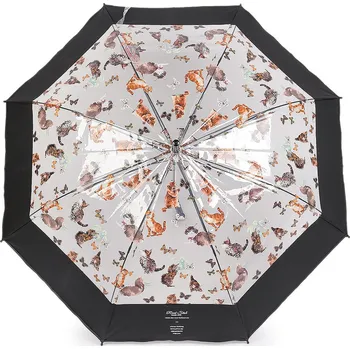 Dámský / dívčí průhledný vystřelovací deštník kočky, střední, 4 černá