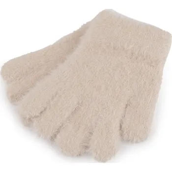 Rukavice Dětské pletené rukavice chlupaté, střední, 2 béžová světlá